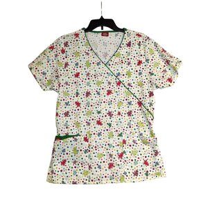 Dickies Christmas Tree Neck Scrub Top L